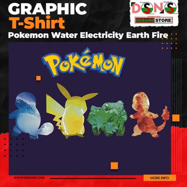 Game Pokemon Water Electricity Earth Fire Graphic T-Shirt