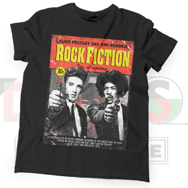 Rock Fiction Elvis Presley and Jimi Hendrix Black Tshirt