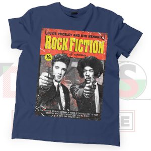 Rock Fiction Elvis Presley and Jimi Hendrix Navy Tshirt