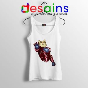 Meow Iron Man Avengers White Tank Top Funny Cats